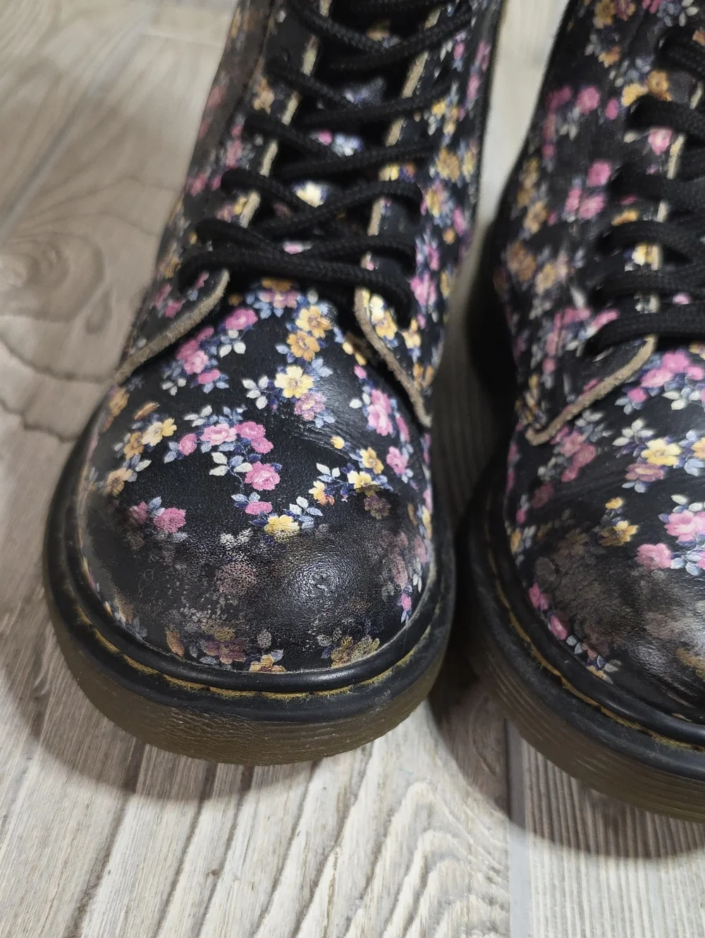 Dr. Martens 1460 Mini Tydee Black Meadow Floral Combat Boots Kids Size 13